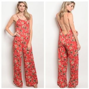 TAN CORAL OPEN BACK JUMPSUIT NEW